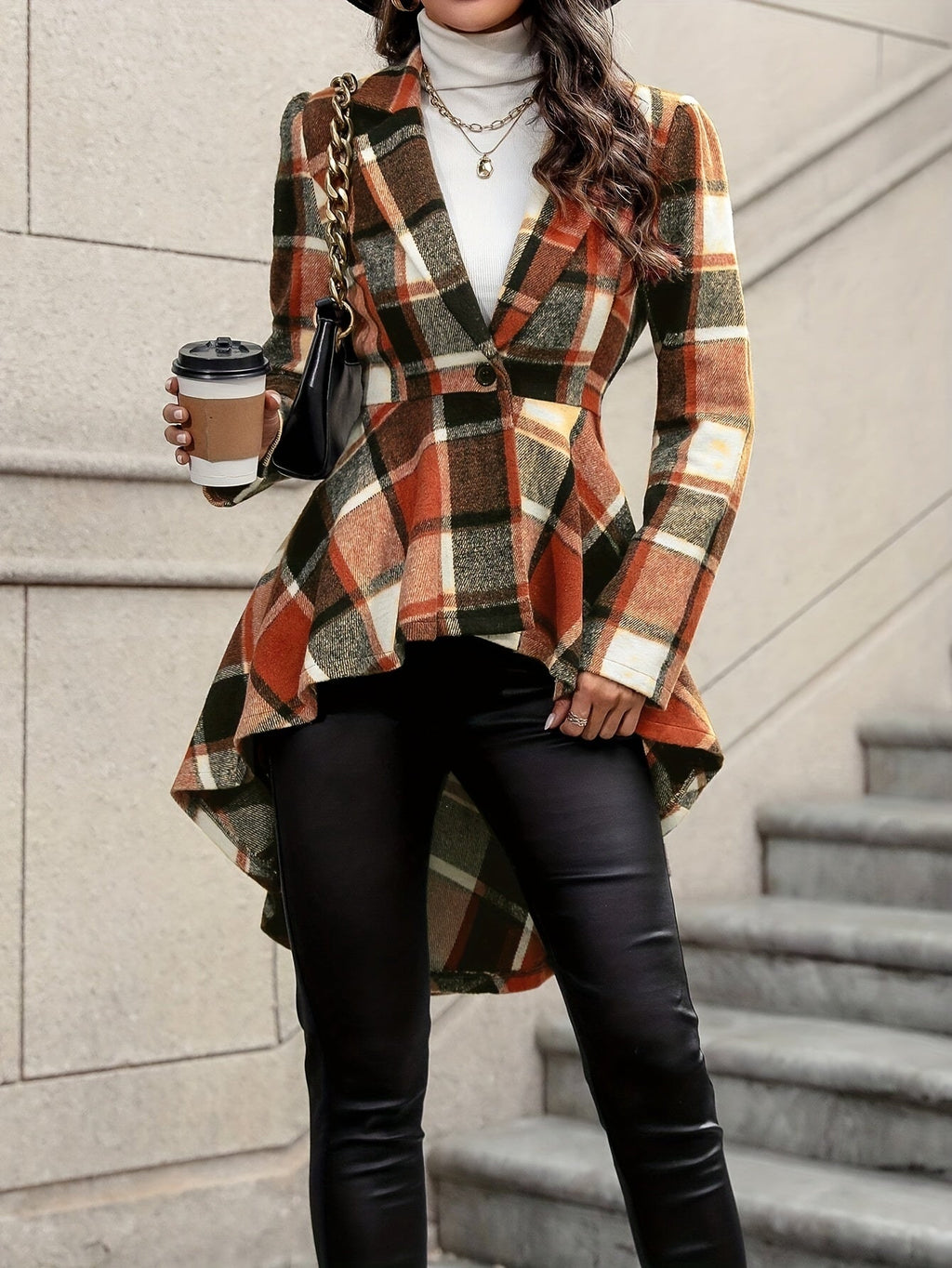Draped Plaid Jacket – Casual Wear, Stylish Layering