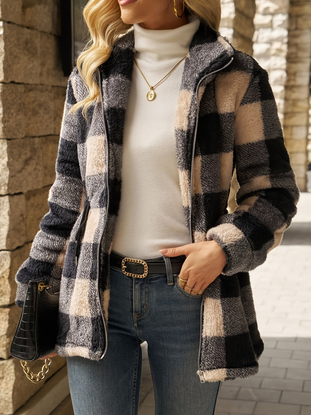 Cozy Checked Hooded Jacket – Casual Wear, Outdoor Activities