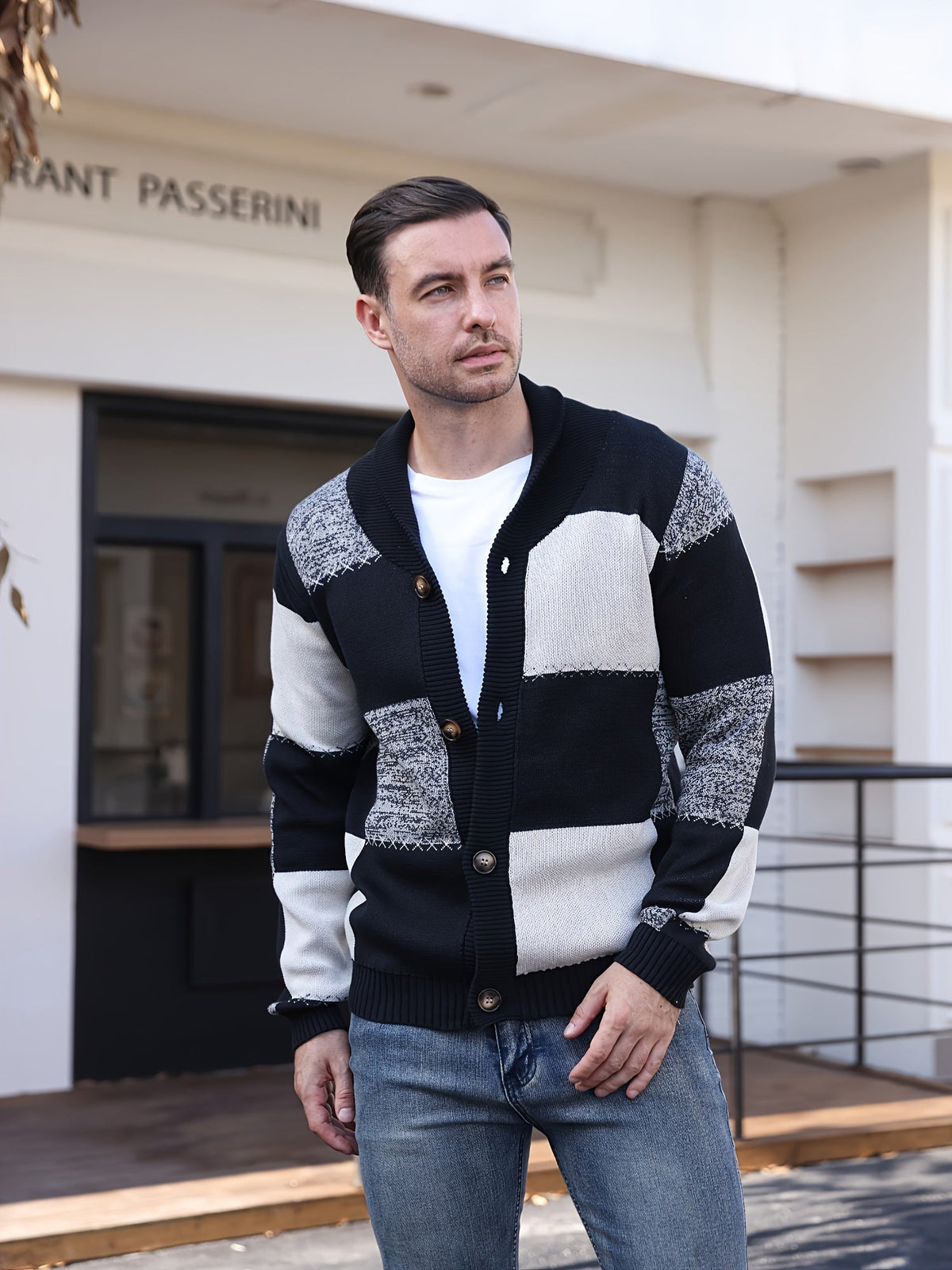 Color-Blocked Button-Up Cardigan – Casual Wear, Layering