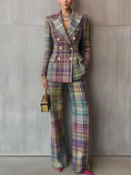 Women's Multicolour V-Neck Trouser Suit – Sculpted Shoulders – Multicolor