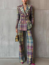 Women's Multicolour V-Neck Trouser Suit – Sculpted Shoulders