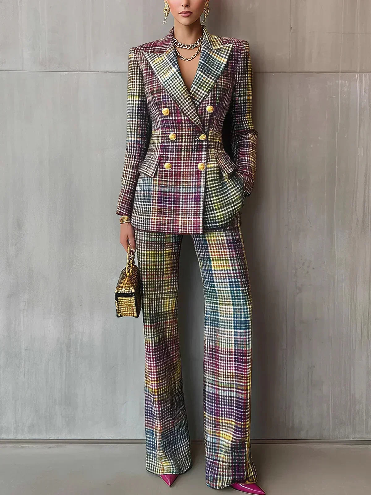 Luxe V-neck Suit – Office, Casual Wear, Multicolor