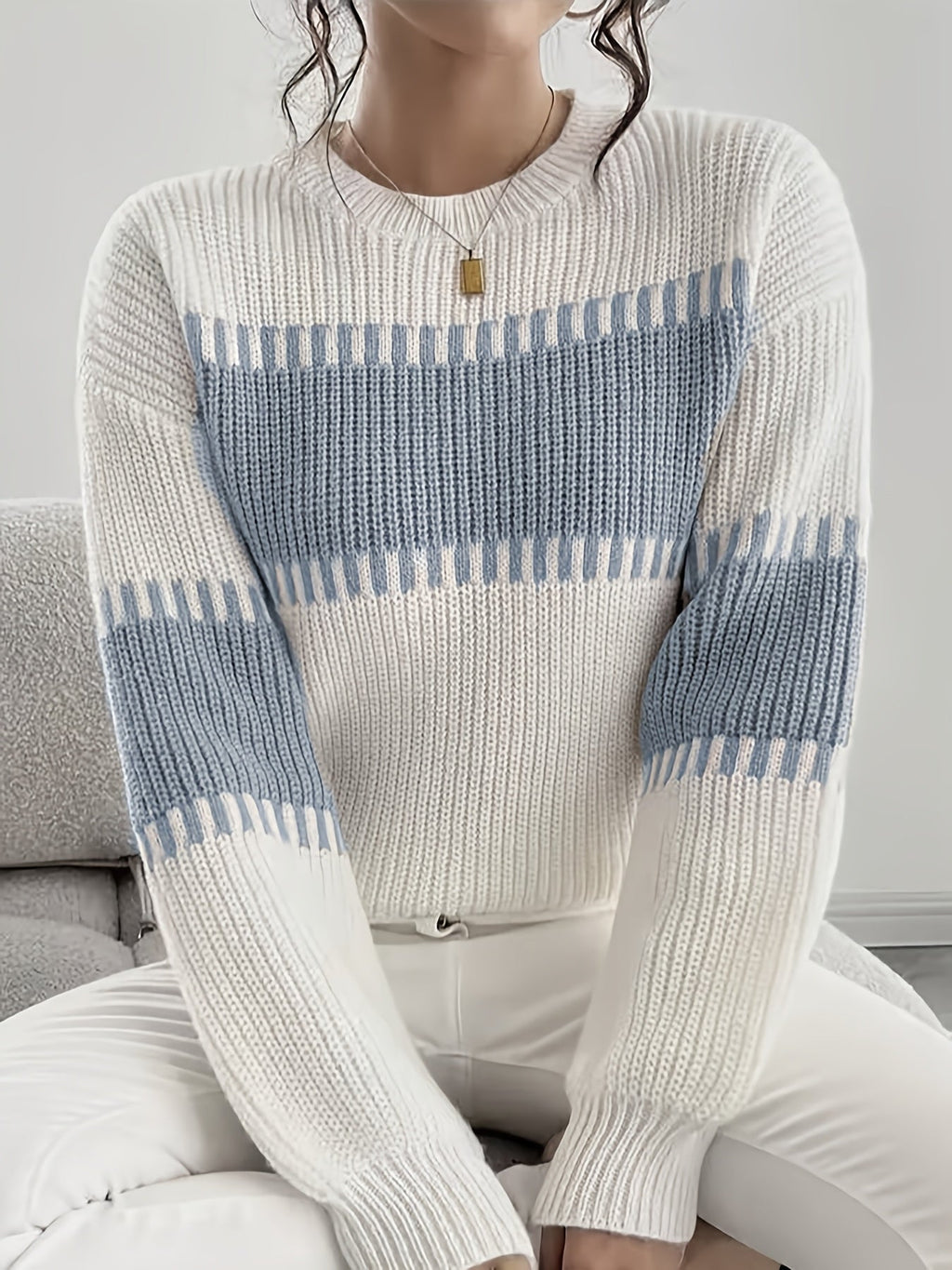 Colour-Block Striped Sweater – Casual Wear, Everyday Style
