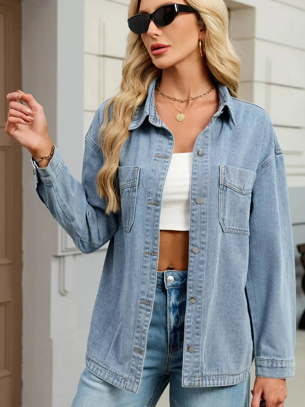 Denim Jacket with Dropped Shoulders – Casual Wear, Everyday Style