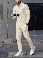 Men's Two-Piece Button-Front Set with Drawstring Trousers