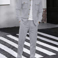 Men's Two-Piece Button-Front Set with Drawstring Trousers – Grey