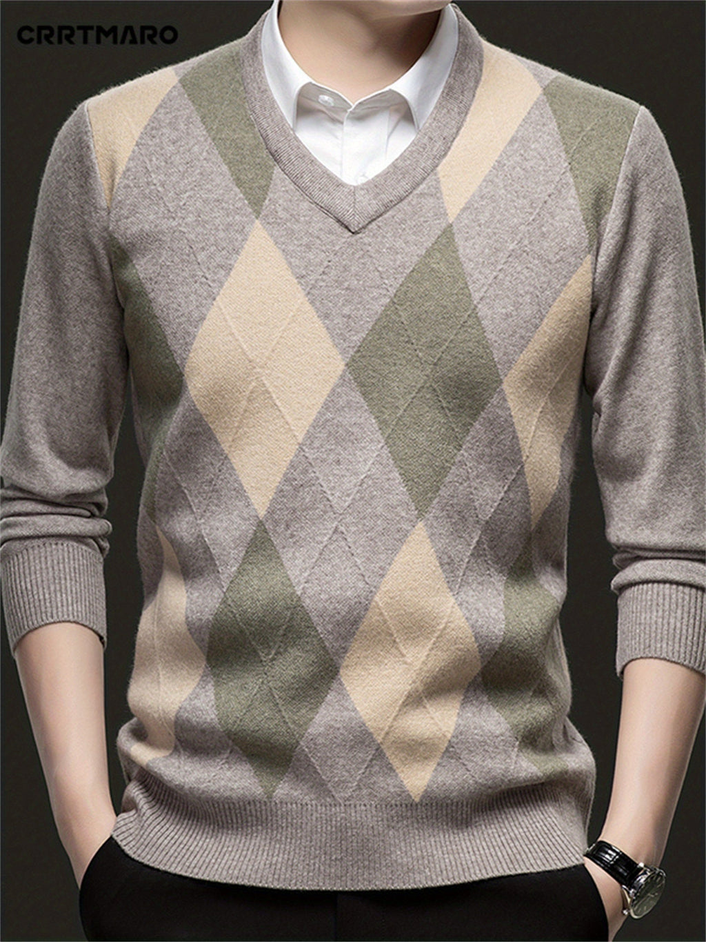 Argyle V-Neck Sweater | Classic Style – Casual Wear, Office Attire