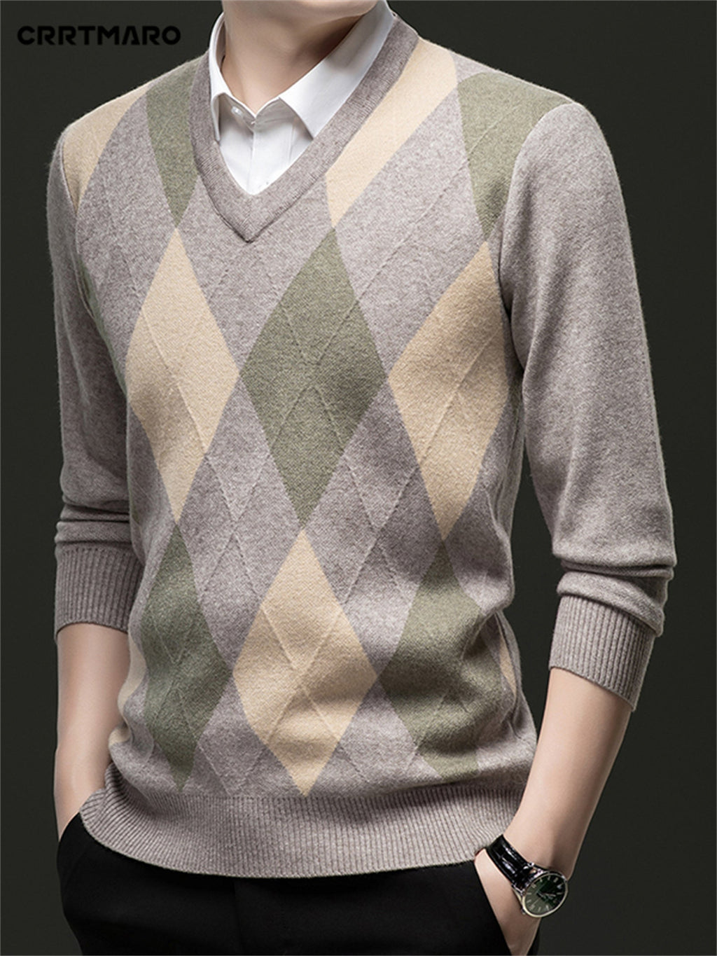 Argyle V-Neck Sweater | Classic Style – Casual Wear, Office Attire