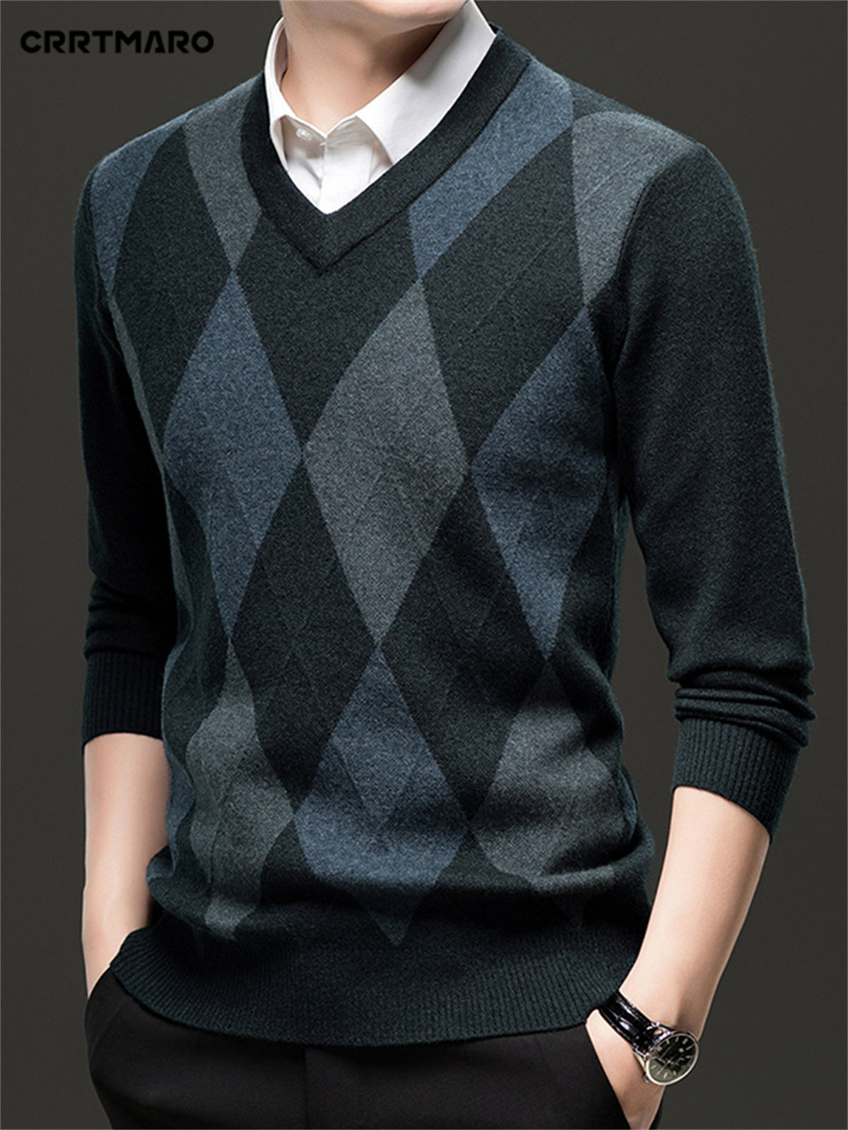 Argyle V-Neck Sweater | Classic Style – Casual Wear, Office Attire