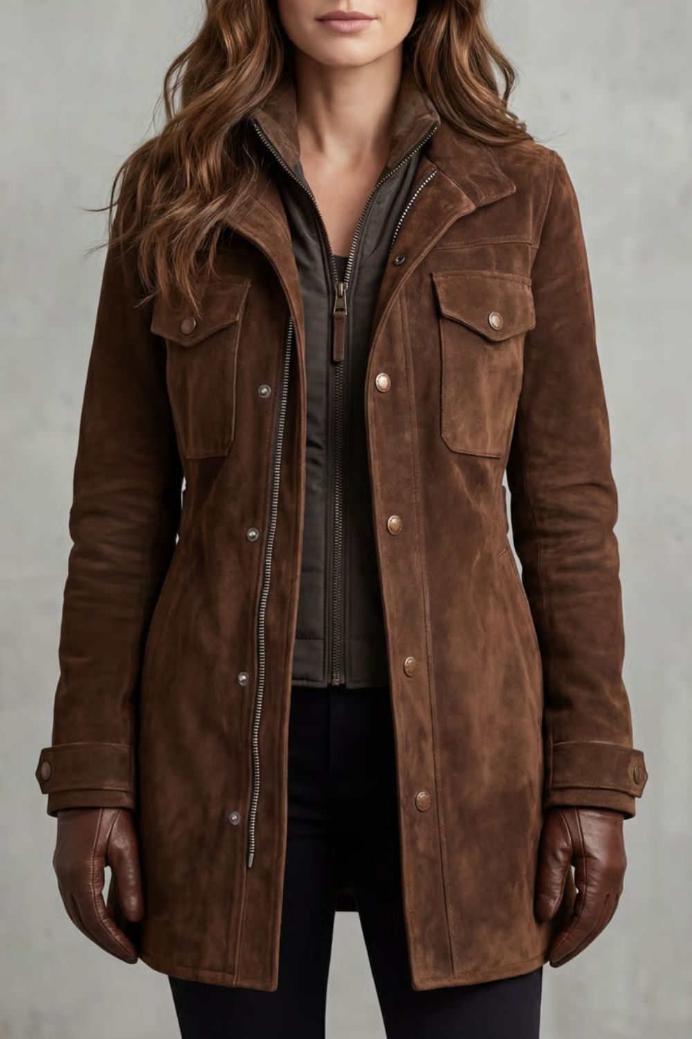 Women's Longline Coat in Suede – Casual Wear, Stylish Layering