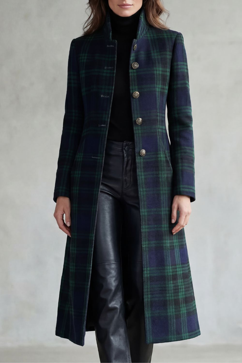 Women's Wool Blend Highland Check Coat – Casual, Office