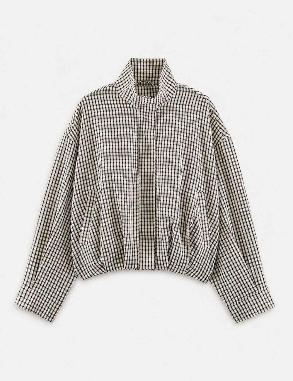 Ladies Casual Plaid Crop Jacket with Stand Collar – Everyday Wear, Stylish Layering