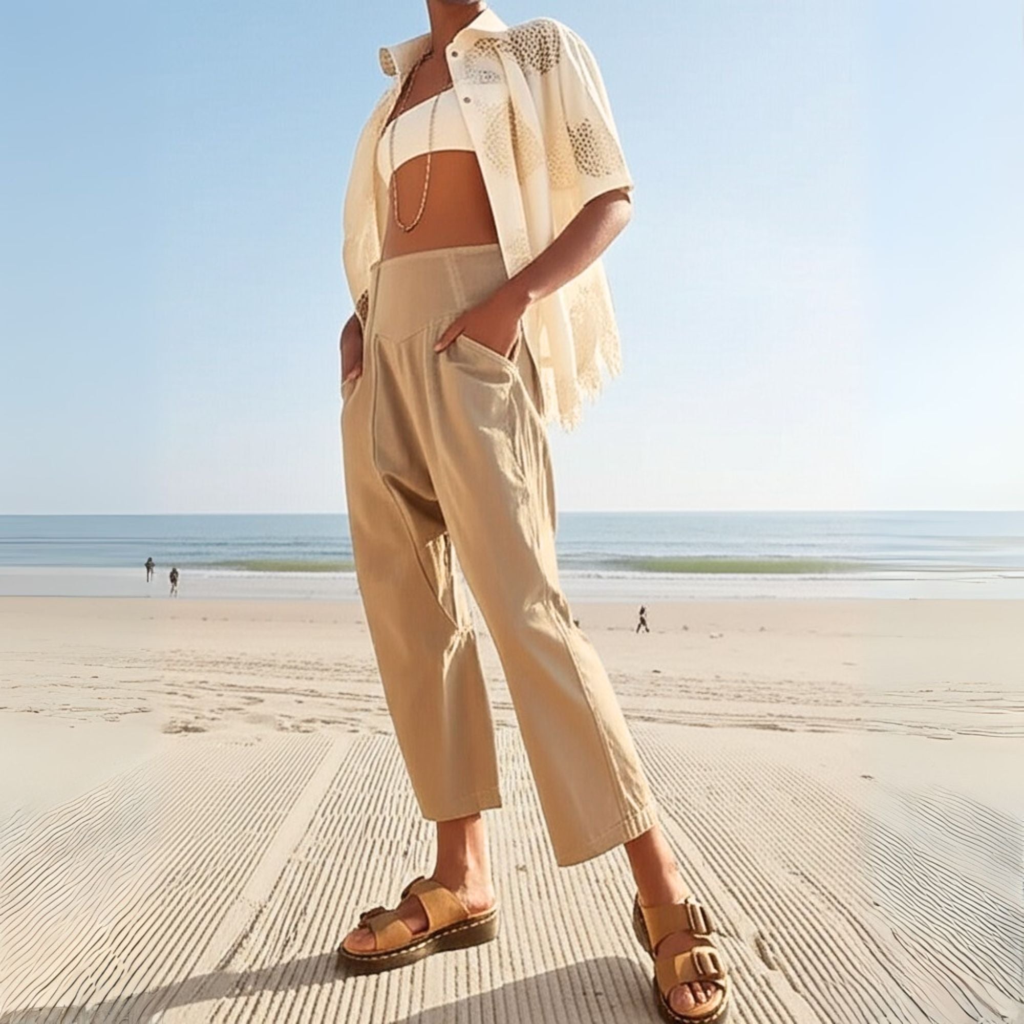 Wide Leg Pants for Women - Comfortable Cotton Blend - Casual Weekend Wear