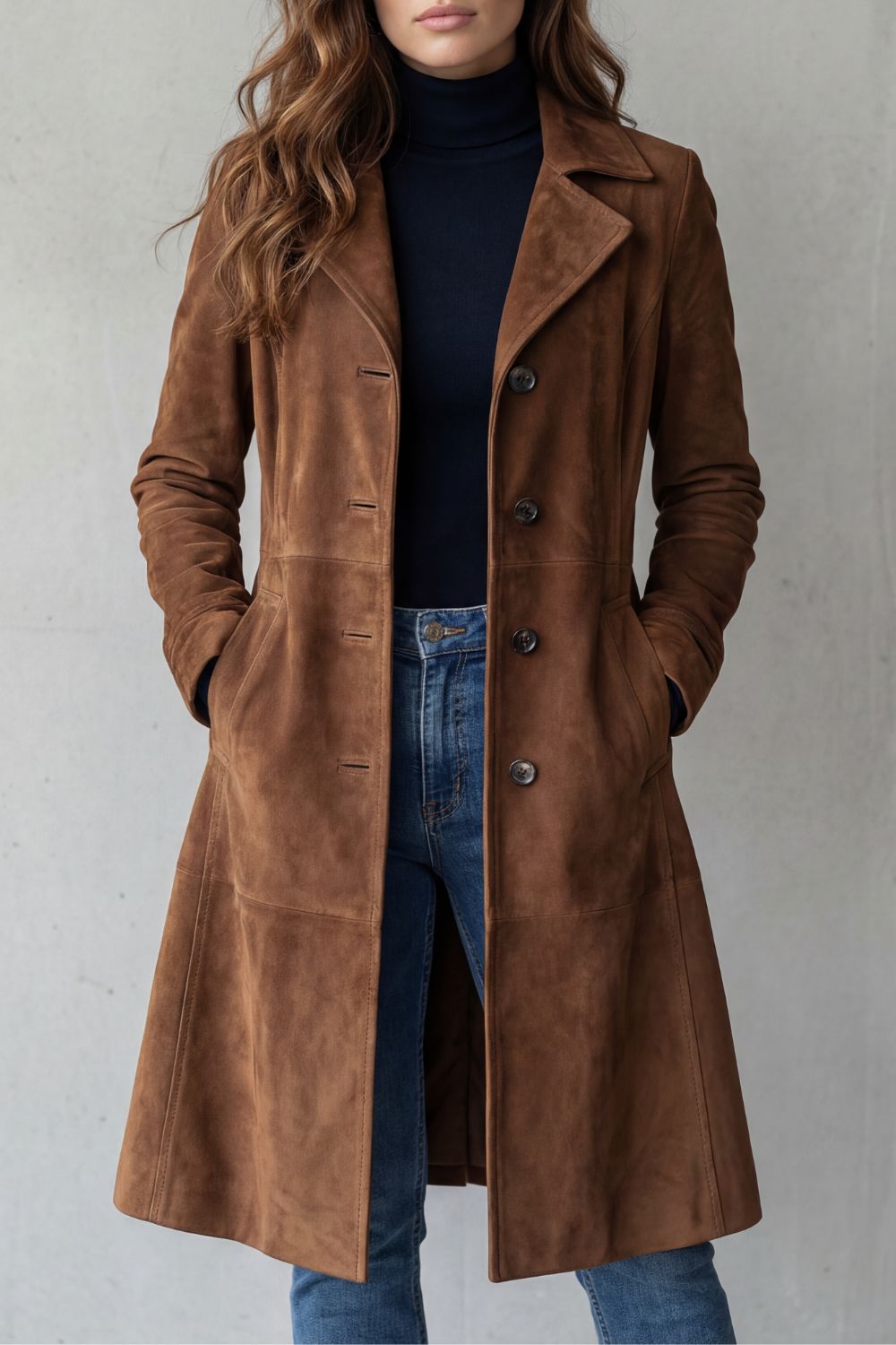 Women's Longline Coat with Vintage Suede Finish – Casual, Office