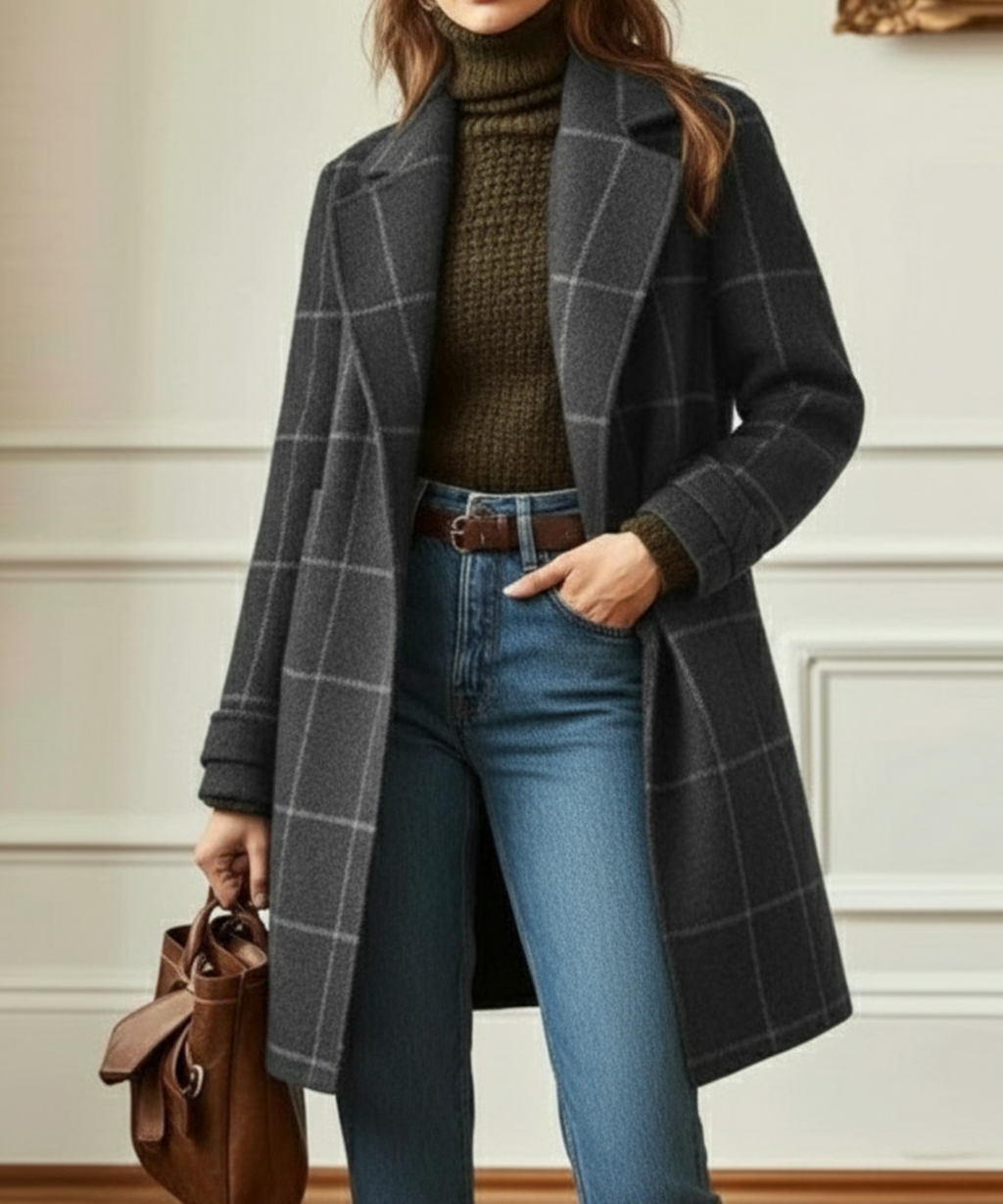 Wool Check Coat – Casual Wear, Office Style