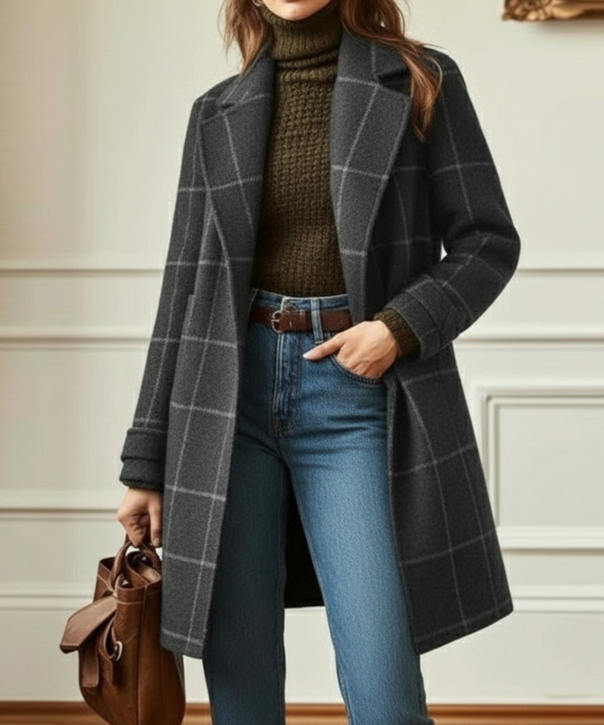 Wool Check Coat – Casual Wear, Office Style