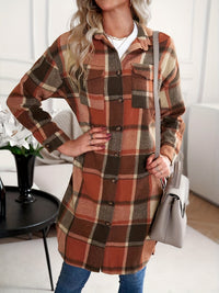 Women's Longline Plaid Coat – Relaxed Fit – Tangerine