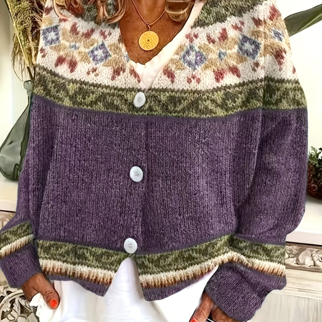 Patterned Button-Front Cardigan – Casual Wear, Layering