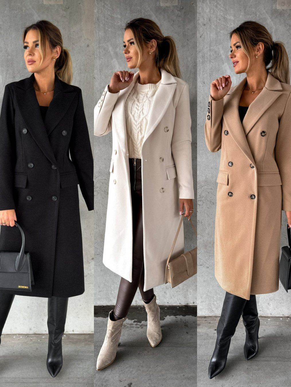 Women's Double-Breasted Winter Coat with Sleeves – Casual, Office