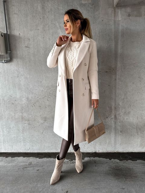 Women's Double-Breasted Winter Coat with Sleeves – Casual, Office