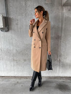 Women's Double-Breasted Winter Coat with Sleeves – Casual, Office