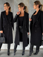 Women's Double-Breasted Winter Coat with Sleeves – Casual, Office