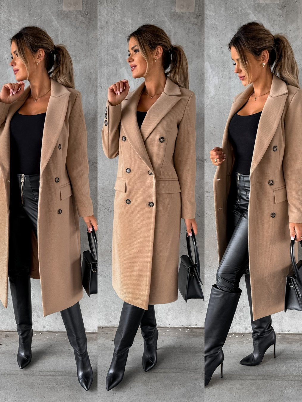 Women's Double-Breasted Winter Coat with Sleeves – Casual, Office