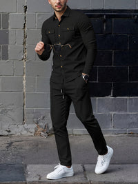Men's Two-Piece Button-Front Set with Drawstring Trousers