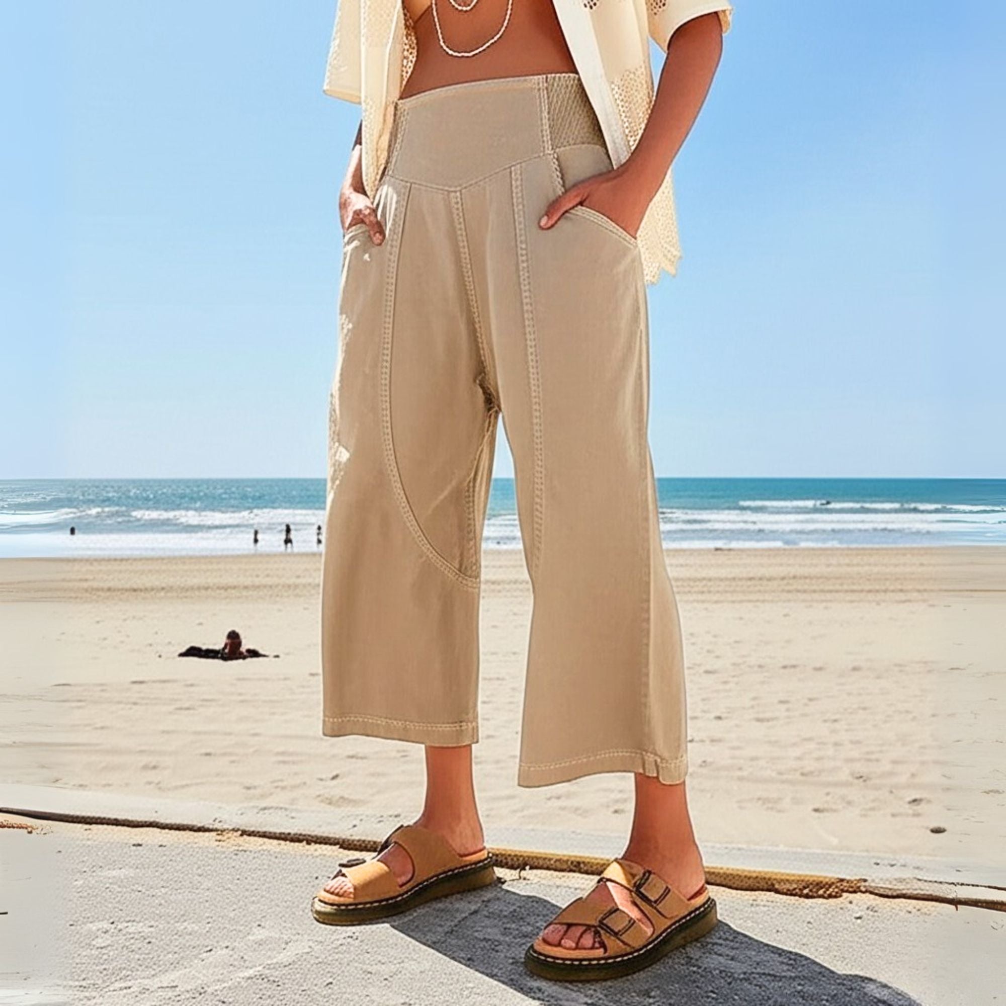Wide Leg Pants for Women - Comfortable Cotton Blend - Casual Weekend Wear