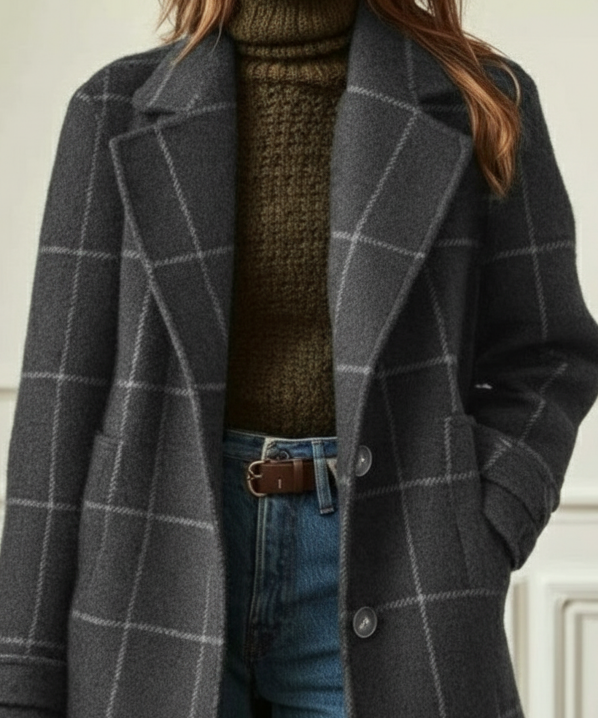 Wool Check Coat – Casual Wear, Office Style