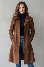 Women's Longline Coat with Vintage Suede Finish – Casual, Office