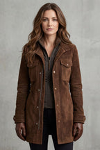 Women's Longline Coat in Suede – Casual Wear, Stylish Layering