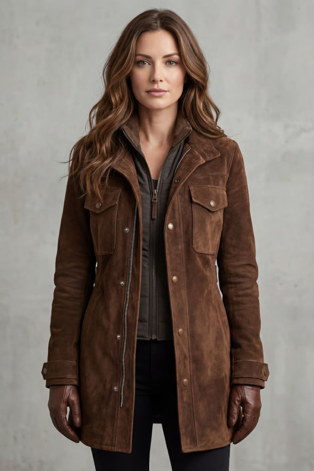 Women's Longline Coat in Suede – Casual Wear, Stylish Layering