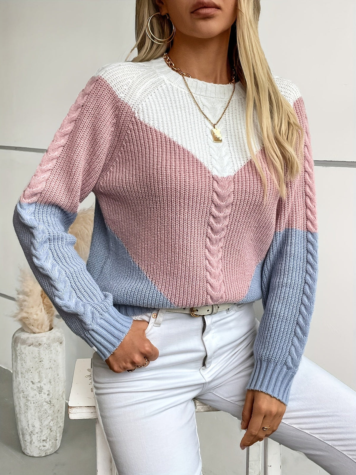 Colorblock Knit Sweater – Casual Wear, Stylish Layering