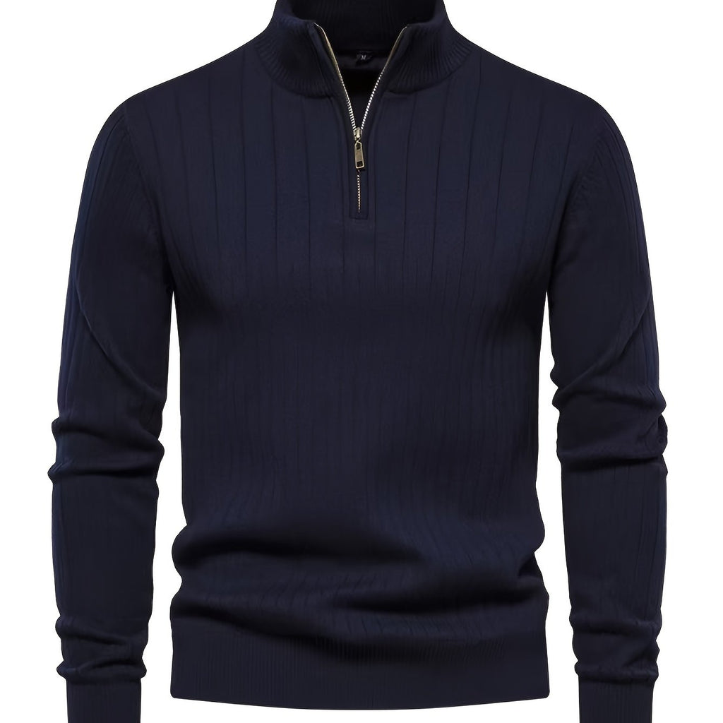 Quarter-Zip Stand Collar Sweater – Casual Wear, Office Style