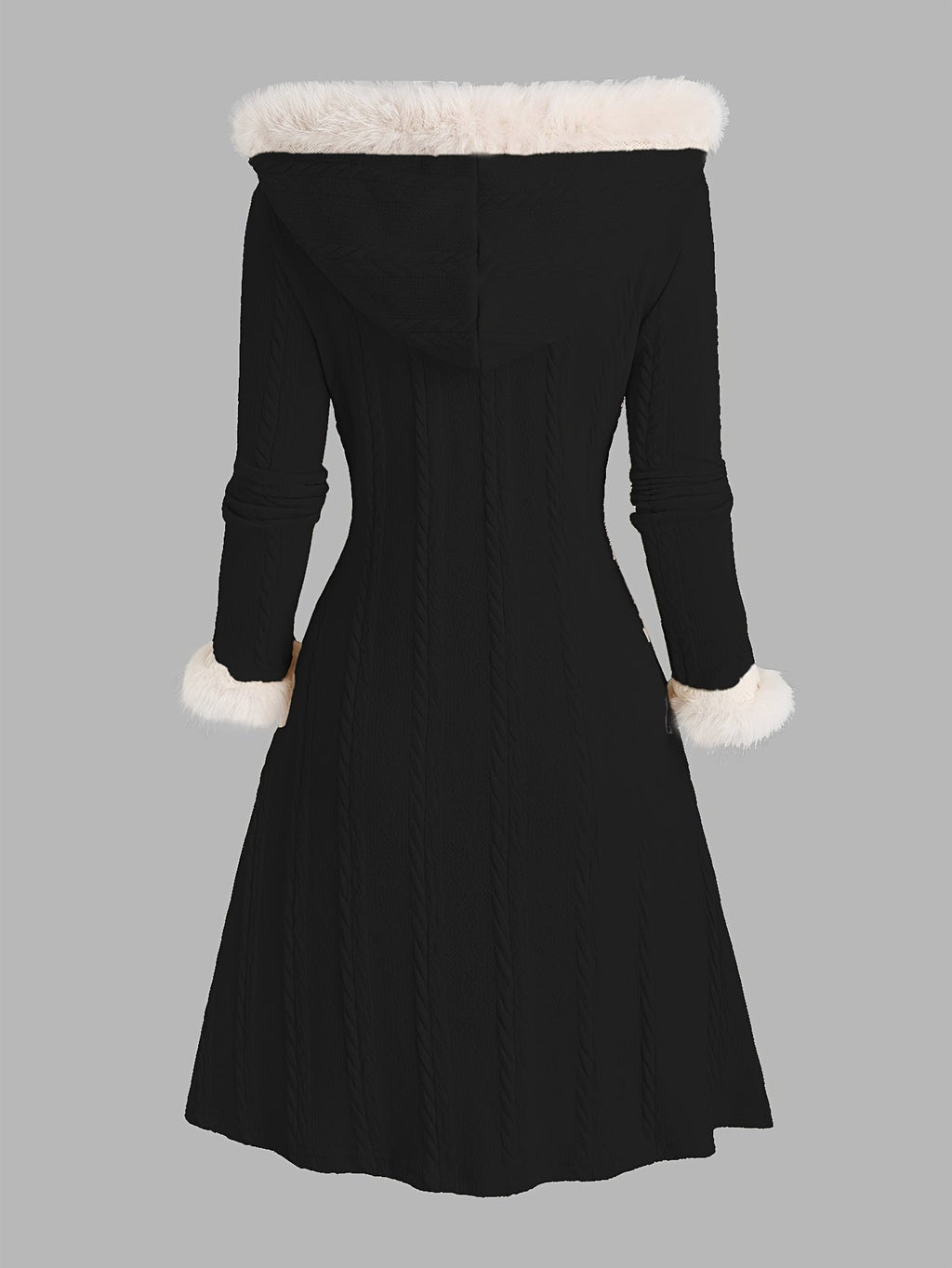 Fur-Trimmed Hooded Longline Coat – Casual Wear, Winter Fashion