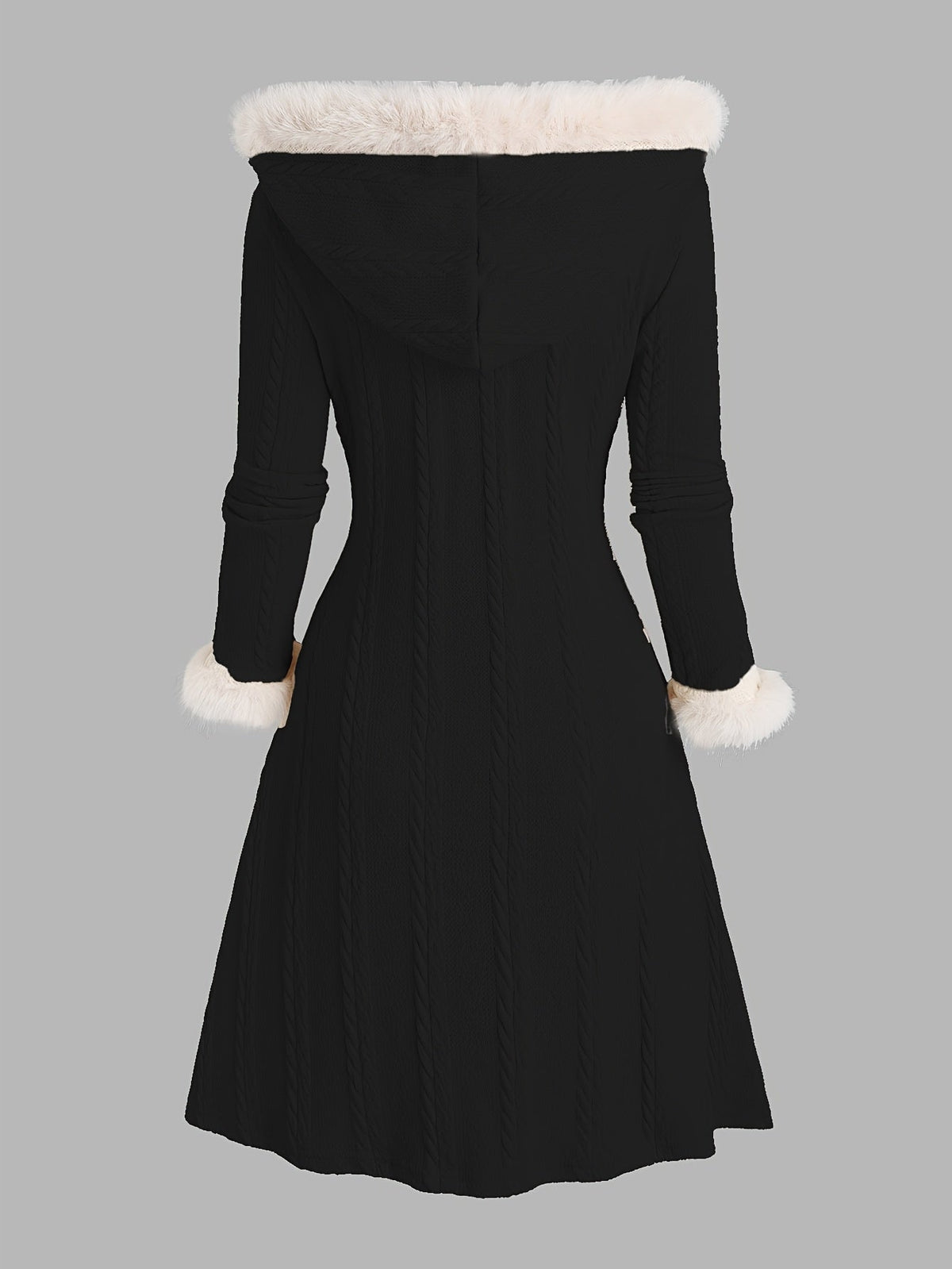 Fur-Trimmed Hooded Longline Coat – Casual Wear, Winter Fashion