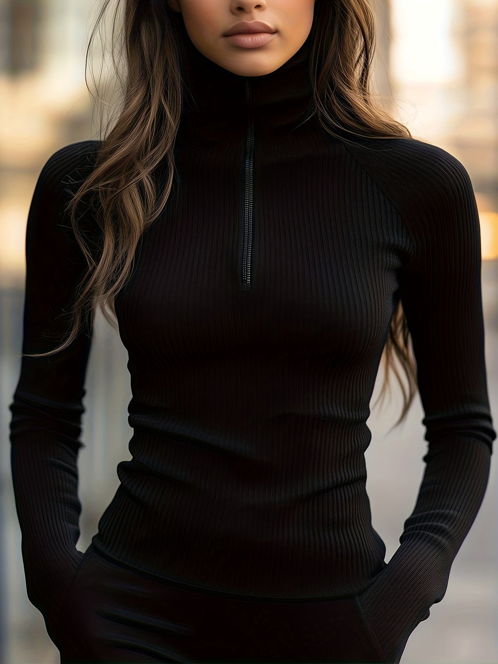 Half-Zip High-Neck Top – Casual Wear, Everyday Style