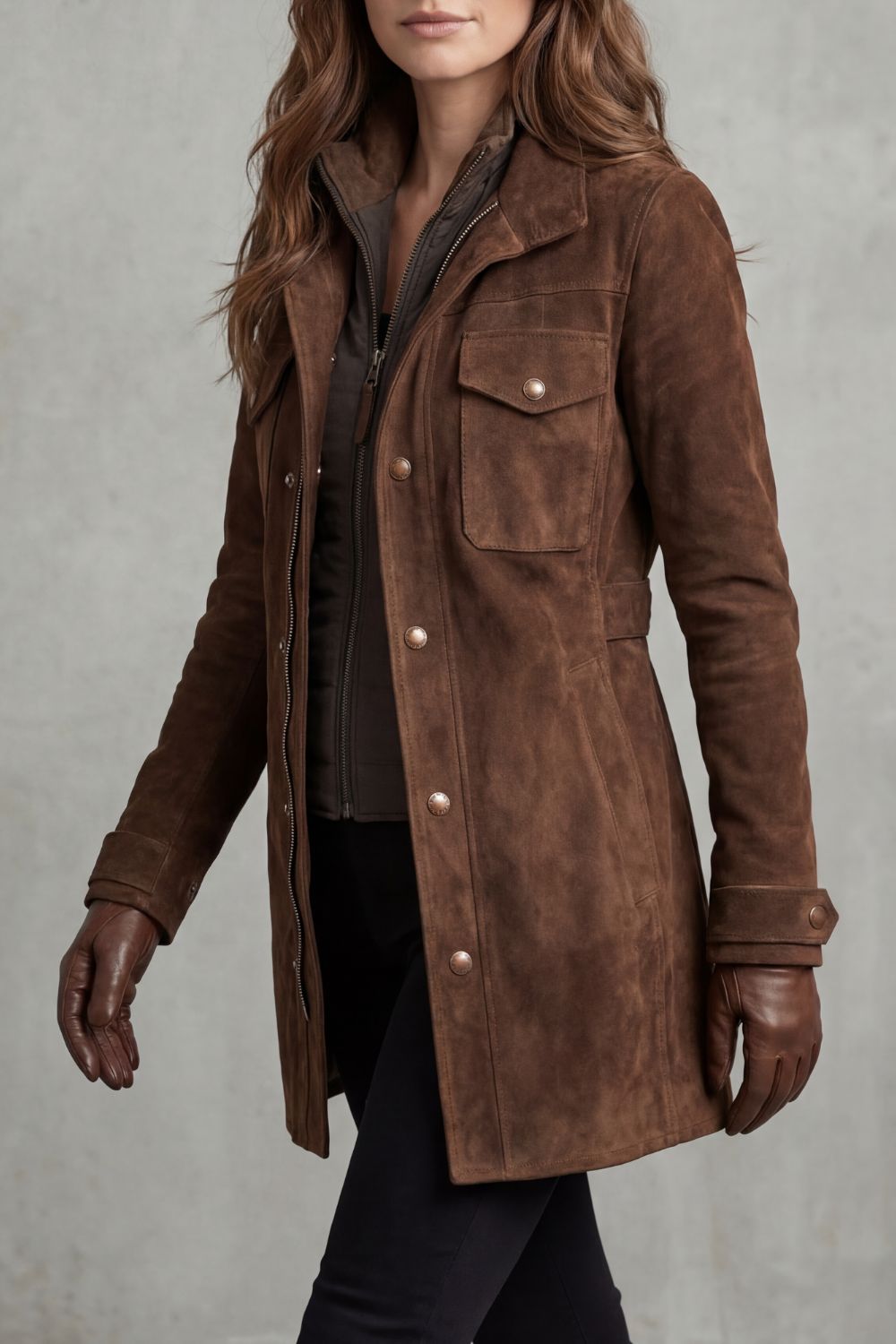 Women's Longline Coat in Suede – Casual Wear, Stylish Layering