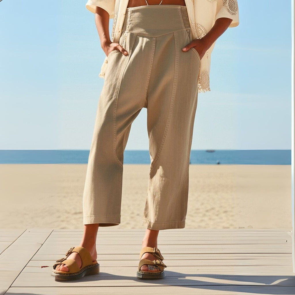 Wide Leg Pants for Women - Comfortable Cotton Blend - Casual Weekend Wear