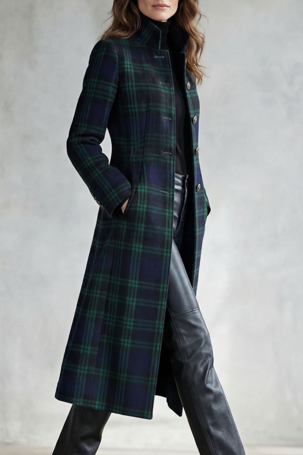 Women's Wool Blend Highland Check Coat – Casual, Office