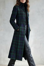 Women's Wool Blend Highland Check Coat – Casual, Office