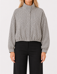Ladies Casual Plaid Crop Jacket with Stand Collar – Everyday Wear, Stylish Layering