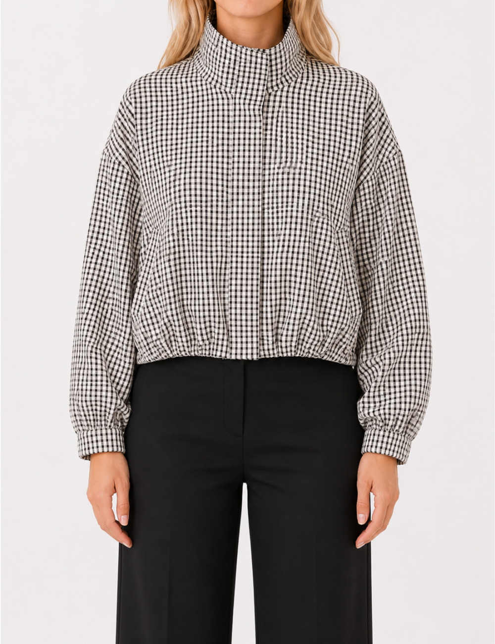 Ladies Casual Plaid Crop Jacket with Stand Collar – Everyday Wear, Stylish Layering