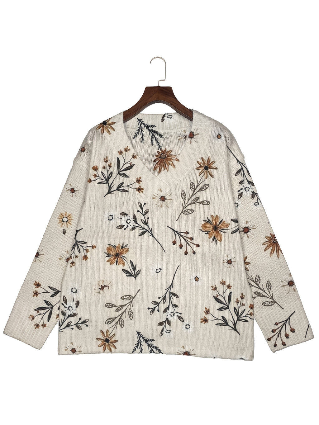Floral V-Neck Sweater – Casual Wear, Everyday Style
