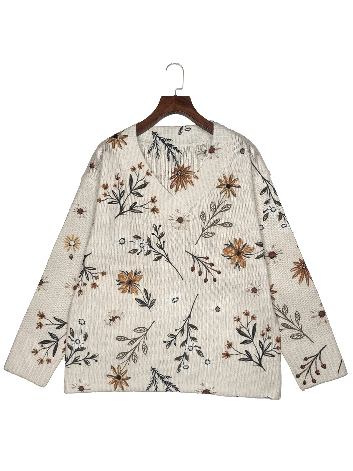 Floral V-Neck Sweater – Casual Wear, Everyday Style
