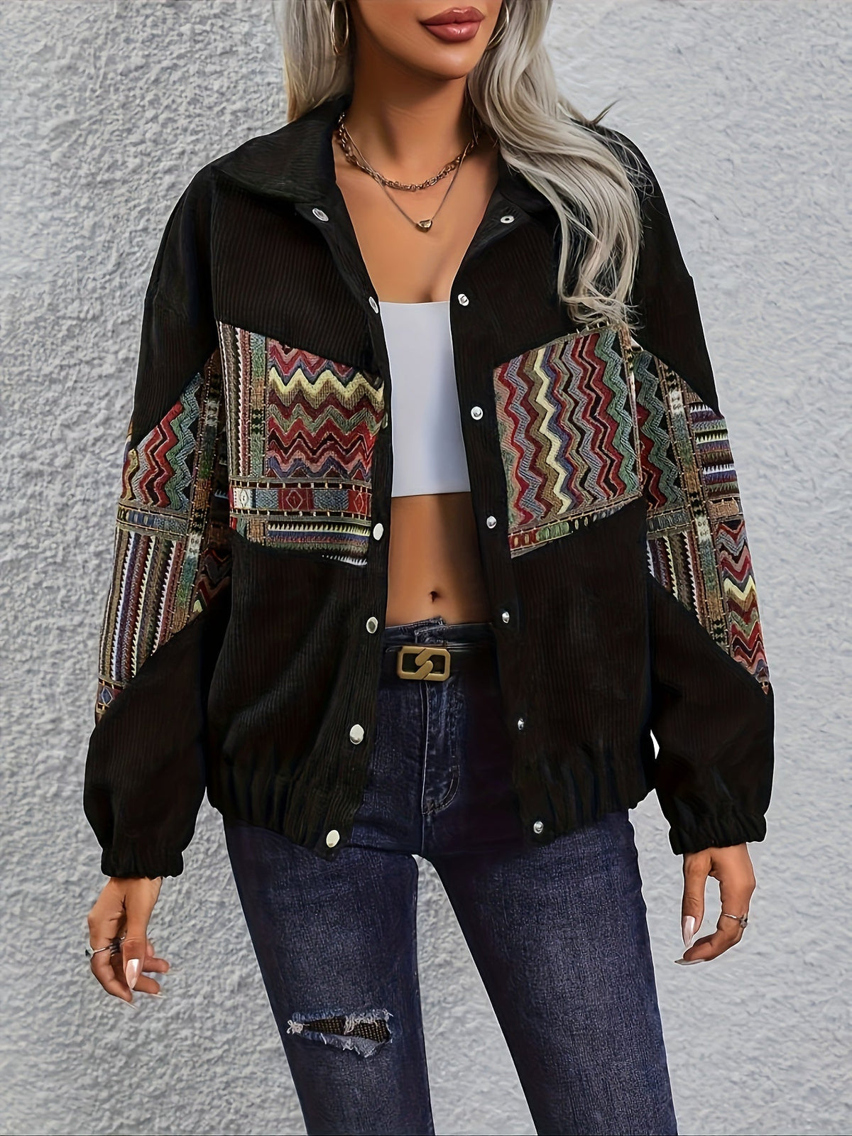 Patchwork Statement Jacket – Casual Wear, Fashion Forward