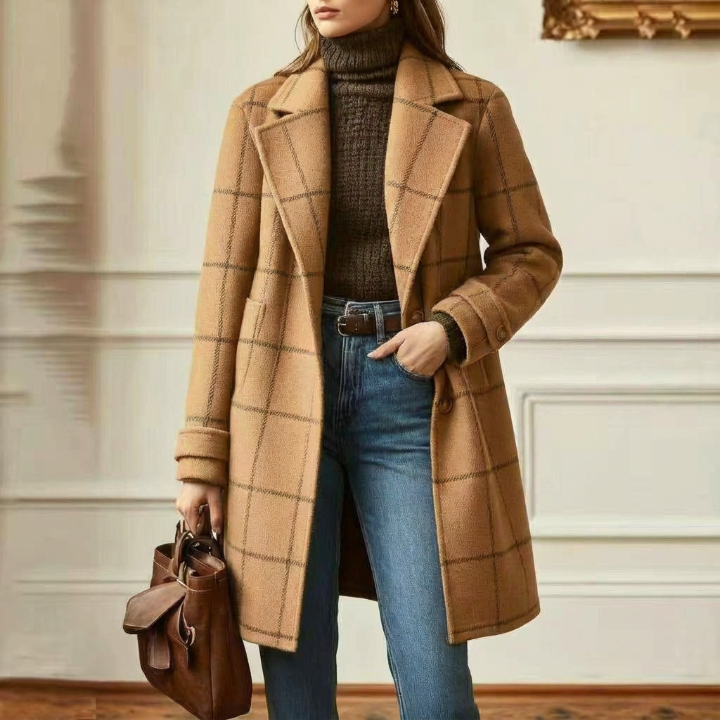 Wool Check Coat – Casual Wear, Office Style
