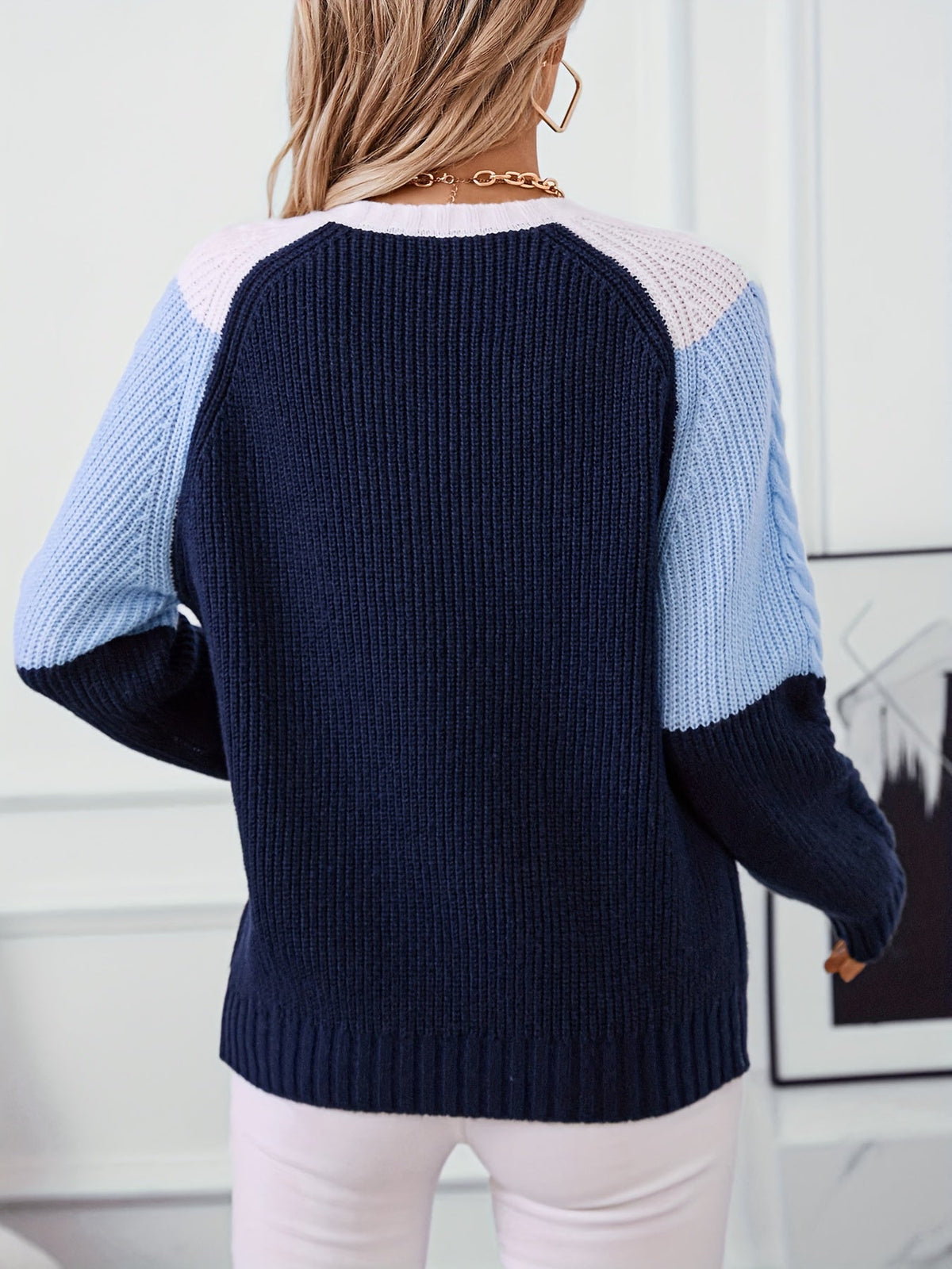 Colorblock Knit Sweater – Casual Wear, Stylish Layering