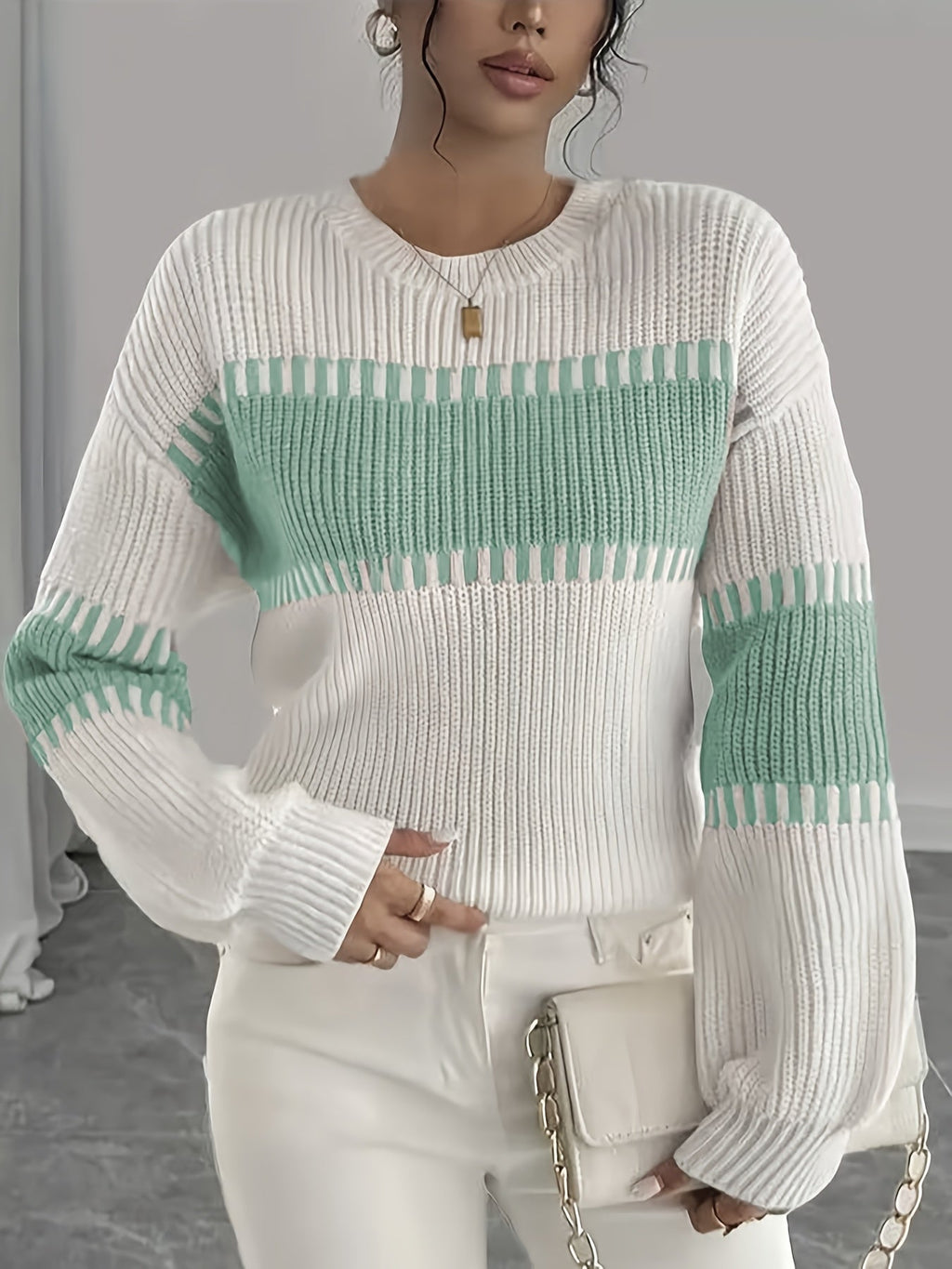 Colour-Block Striped Sweater – Casual Wear, Everyday Style